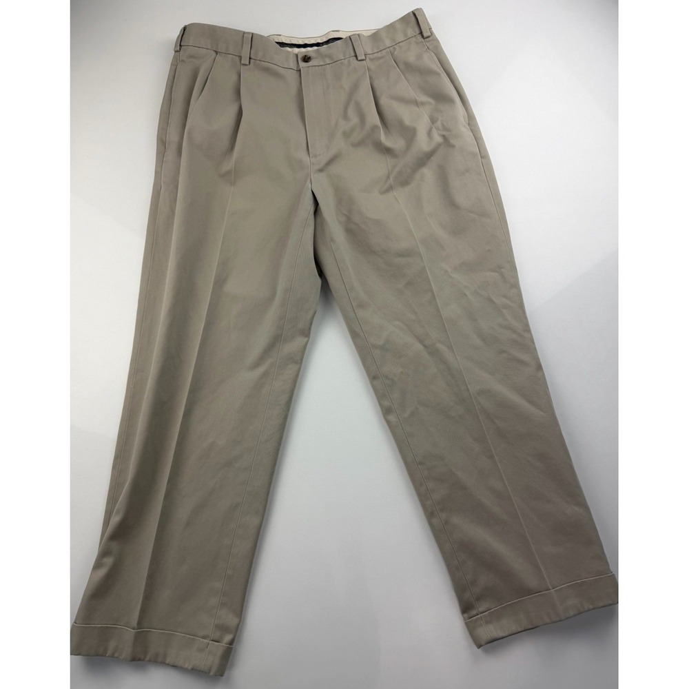 Brooks Brothers Advantage Chino Elliott Khaki Pants Mens 36x29 Pleated Cuffed